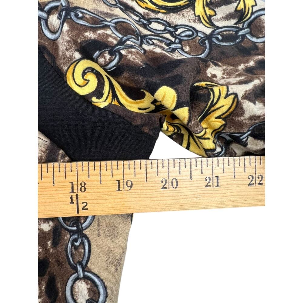 Vintage Suzie Baroque Chain Print Cowl Neck Top Y2K Brown Gold Stretch Blouse L - Picture 8 of 9